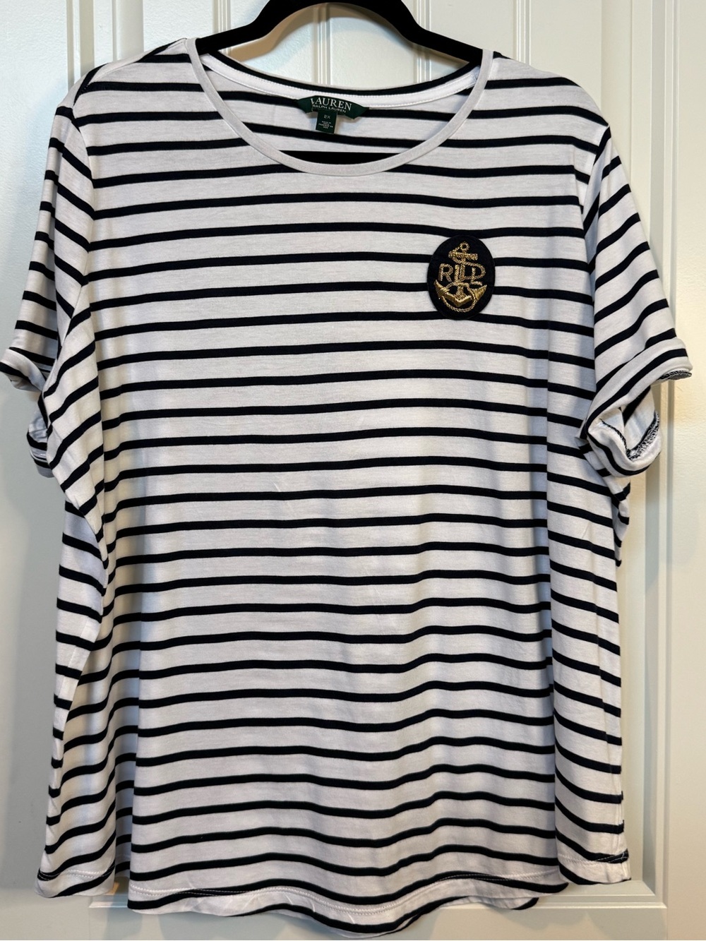 Lauren Ralph Lauren Women’s Bullion-Patch Striped T-Shirt size 2X nautical